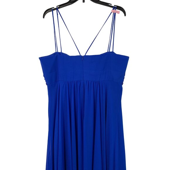 David's Bridal Blue Chiffon Bead Empire Waist Spaghetti Strap Gown Size 16 7256 - Picture 8 of 8